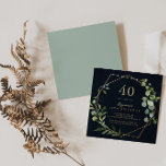 Geometric Gold Blue Green 40. Geburtstag Party Einladung<br><div class="desc">Diese geometrisch goldblaugrüne Party Einladung aus dem 40. Jahrhundert eignet sich perfekt für eine schlichte Geburtstagsfeier. Das Design besteht aus handbemalten,  grünen Blätter,  die in einem dunkelblauen Hintergrund gehalten sind und einen geometrischen Rahmen in Gold zieren.</div>
