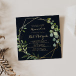 Geometric Gold Blue Green Calligraphy Bat Mitzvah Einladung<br><div class="desc">Diese geometrische goldblaue Kalligrafie Fledermaus mitzvah Einladung ist perfekt für eine einfache Fledermaus Mitzvah. Das Design besteht aus handbemalten,  grünen Blätter,  die in einem dunkelblauen Hintergrund gehalten sind und einen geometrischen Rahmen in Gold zieren.</div>