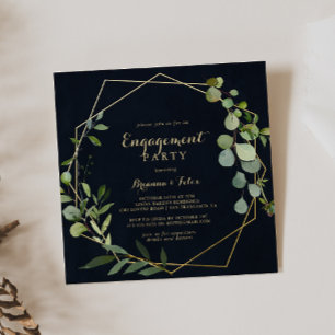Geometric Gold Blue Green Engagement Party Einladung