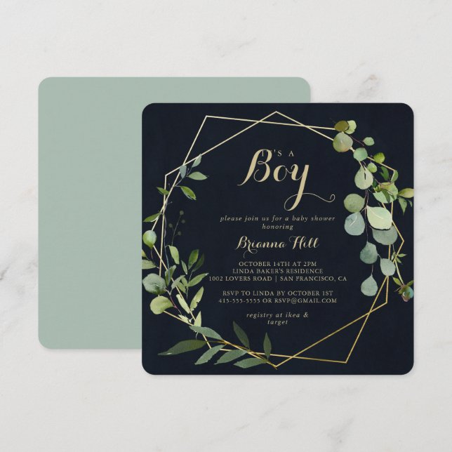 Geometric Gold Blue Green Es ist eine Baby-Dusche Einladung (Vorne/Hinten)