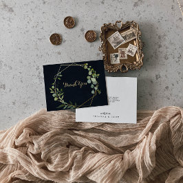 Geometric Gold Blue Green Eucalyptus Flat Wedding Dankeskarte