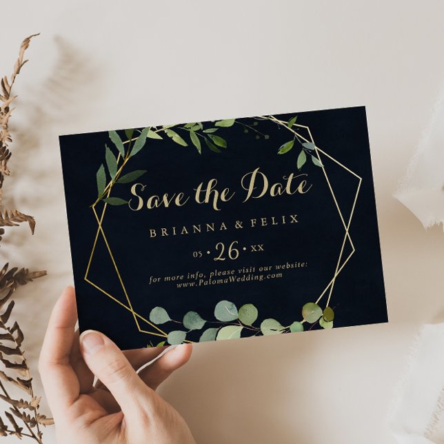 Geometric Gold Blue Green Horizontal Wedding Save The Date (Von Creator hochgeladen)
