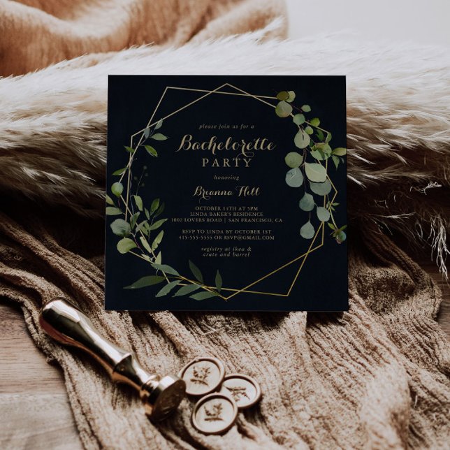 Geometric Gold Blue Green Junggeselinnen-Abschied Einladung (Von Creator hochgeladen)