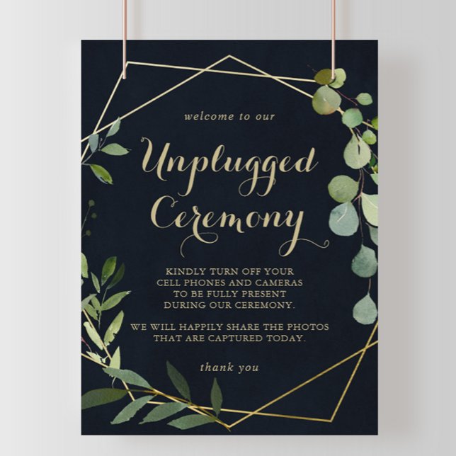 Geometric Gold Blue Green Unplugony Zeremony Sign Poster (Von Creator hochgeladen)