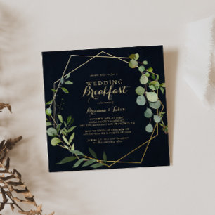 Geometric Gold Blue Green Wedding Breakfast Einladung