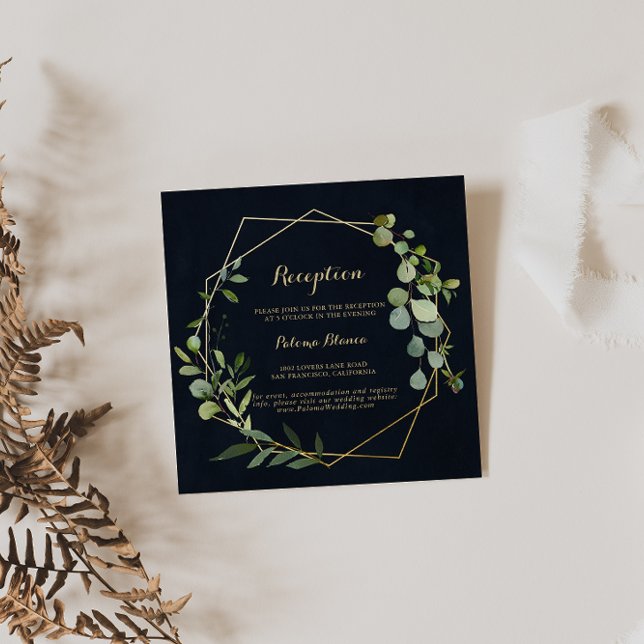 Geometric Gold Blue Green Wedding Empfang Begleitkarte (Von Creator hochgeladen)