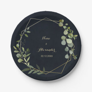 Geometric Gold Blue Green Wedding Paper Plate Pappteller
