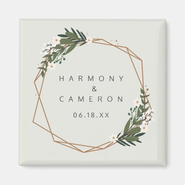 Geometric Gold Boho Greenery Gastgeschenk Hochzeit Magnet (Vorne)