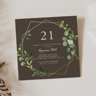 Geometric Gold Brown Green 21. Geburtstag Party Einladung