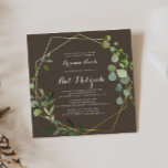 Geometric Gold Brown Green Calligraphy Bat Mitzvah Einladung<br><div class="desc">Diese geometrische goldbraune grüne Kalligrafie Fledermaus mitzvah Einladung ist perfekt für eine einfache Fledermaus Mitzvah. Das Design besteht aus handbemalten grünen Blätter in braunem Hintergrund,  die einen geometrischen Rahmen in Gold schmücken.</div>