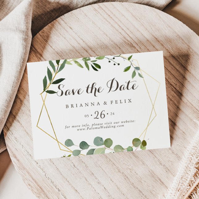 Geometric Gold Brown Green Horizontal Wedding Save The Date (Von Creator hochgeladen)