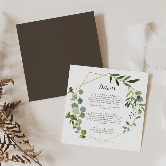 Geometric Gold Brown Green Wedding Details Begleitkarte (Von Creator hochgeladen)