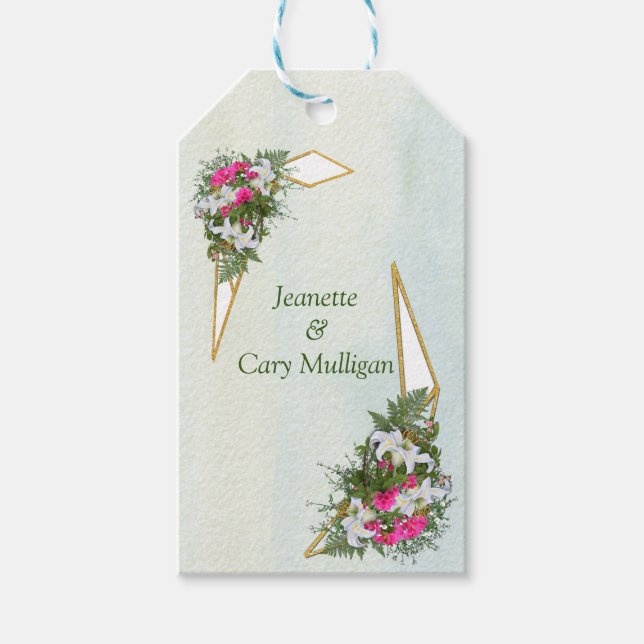 Geometric - Gold Glitzer Blume Bouquet Geschenk Ta Geschenkanhänger (Vorderseite)