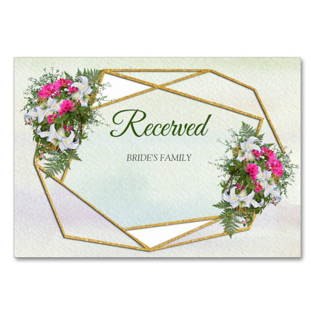 Geometric - Gold Glitzer Blume Bouquet Thema Tischnummer (Vorderseite)