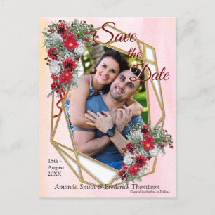 Geometric - Gold Glitzer Burgundy Bouquets Ankündigungspostkarte