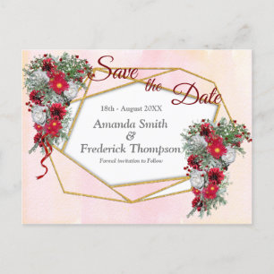 Geometric - Gold Glitzer Burgundy Bouquets Ankündigungspostkarte