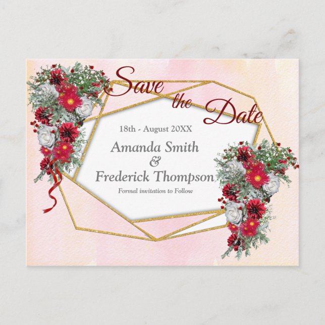 Geometric - Gold Glitzer Burgundy Bouquets Ankündigungspostkarte (Vorderseite)