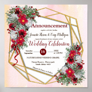 Geometric - Gold Glitzer Burgundy Bouquets Poster