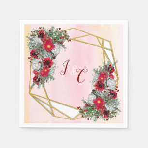 Geometric - Gold Glitzer Burgundy Bouquets Serviette