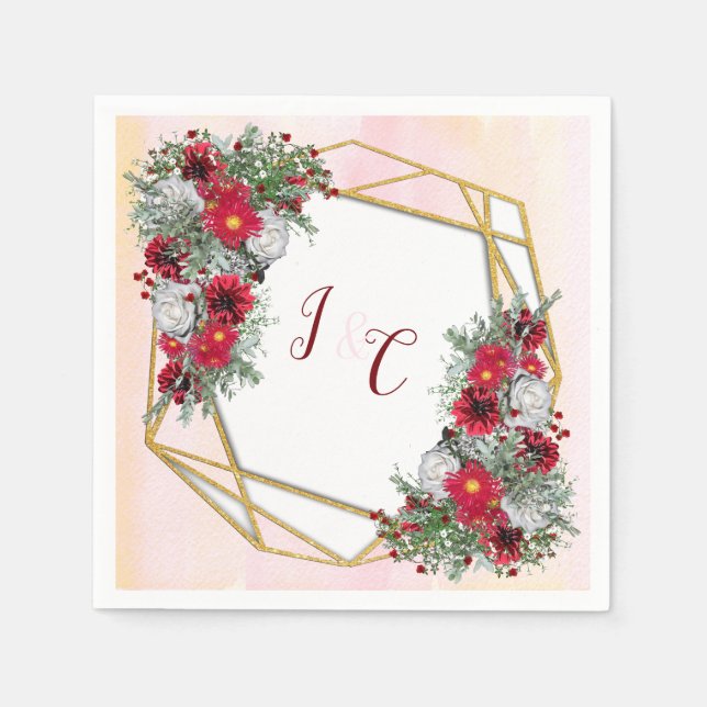 Geometric - Gold Glitzer Burgundy Bouquets Serviette (Vorderseite)