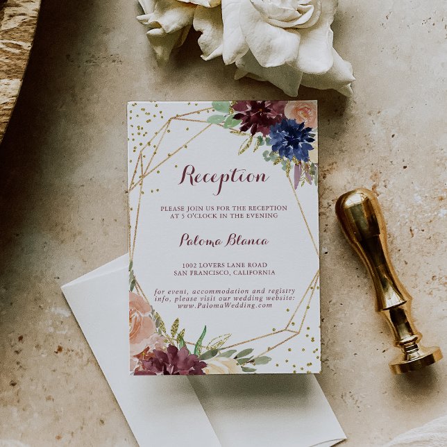 Geometric Gold Glitzer Floral Wedding Reception Begleitkarte (Von Creator hochgeladen)