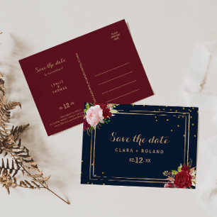 Geometric Gold Glitzer Red Tropical Save the Date Postkarte