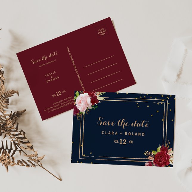 Geometric Gold Glitzer Red Tropical Save the Date Postkarte (Von Creator hochgeladen)