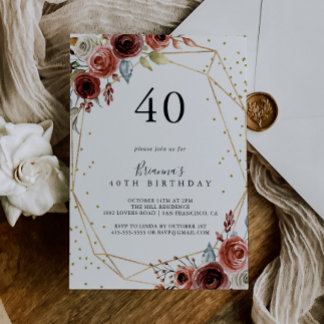 Geometric Gold Glitzer Spring 40. Geburtstag Party Einladung