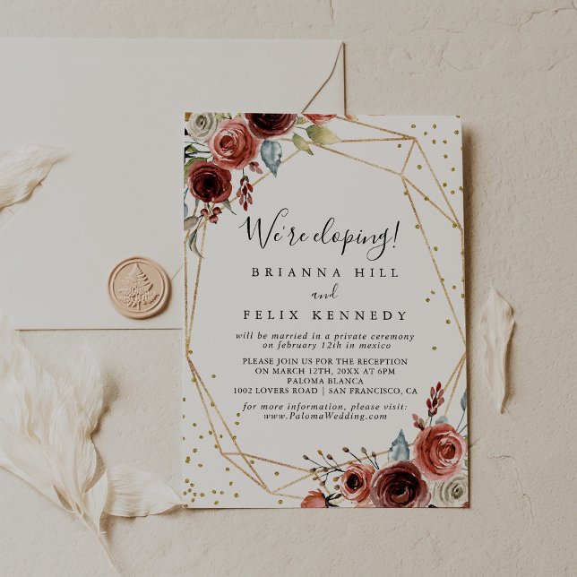 Geometric Gold Glitzer Spring Elopement Empfang Einladung (Von Creator hochgeladen)