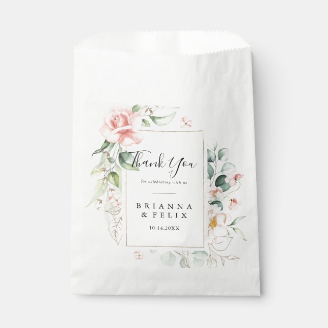 Geometric Gold Green Foliage Danke Hochzeit Geschenktütchen (Vorderseite)