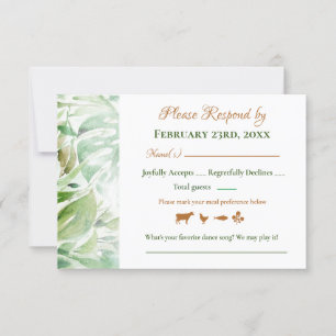 Geometric Gold Green Monstera Blätter Wedding RSVP