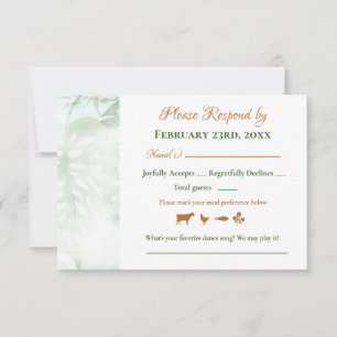Geometric Gold Green Monstera Blätter Wedding RSVP Karte