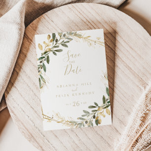 Geometric Gold Greenerity Fall Save the Date Postkarte