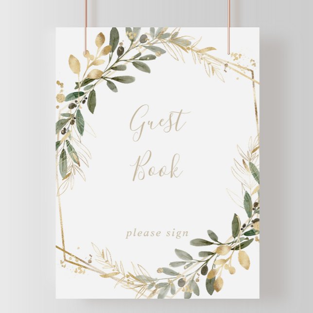 Geometric Gold Greenery Fall Guest Book Sign Poster (Von Creator hochgeladen)