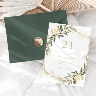 Geometric Gold Greenery Herbst 21. Geburtstag Part Einladung