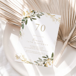 Geometric Gold Greenery Herbst 70. Geburtstagspart Einladung