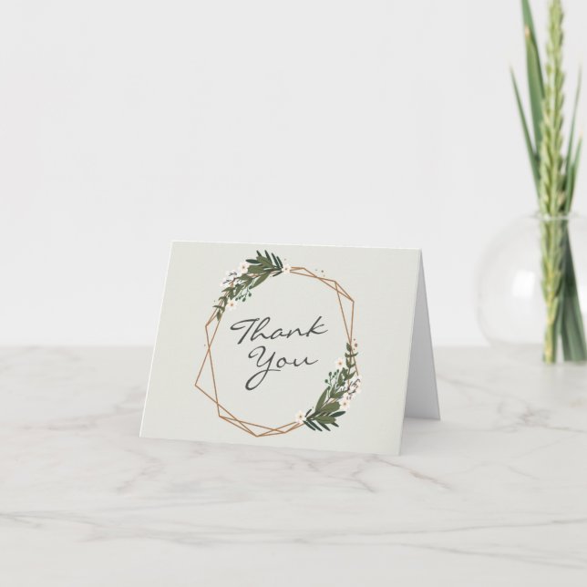 Geometric Gold Greenery Modern Boho Wedding Dankeskarte (Vorderseite)