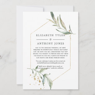 Geometric Gold Greenery Wedding Reduced Guest List Ankündigung