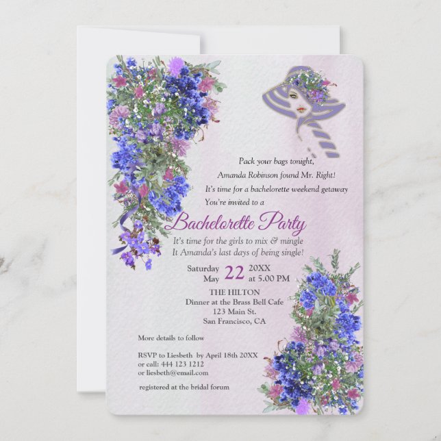 Geometric Gold & Lavenders Junggeselinnen-Abschied Einladung (Vorderseite)