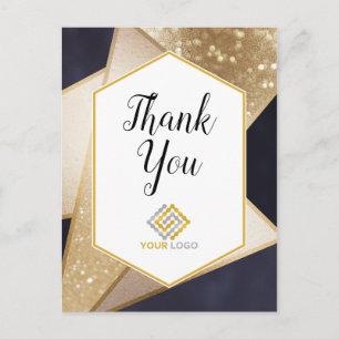 Geometric Gold Navy Blue Dankeschön Logo Business Postkarte