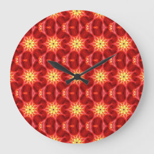 geometric gold stars on red clock große wanduhr