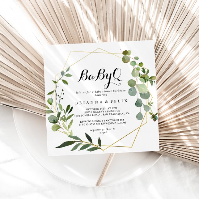 Geometric Gold Tropical BabyQ Baby Shower Barbecue Einladung (Von Creator hochgeladen)