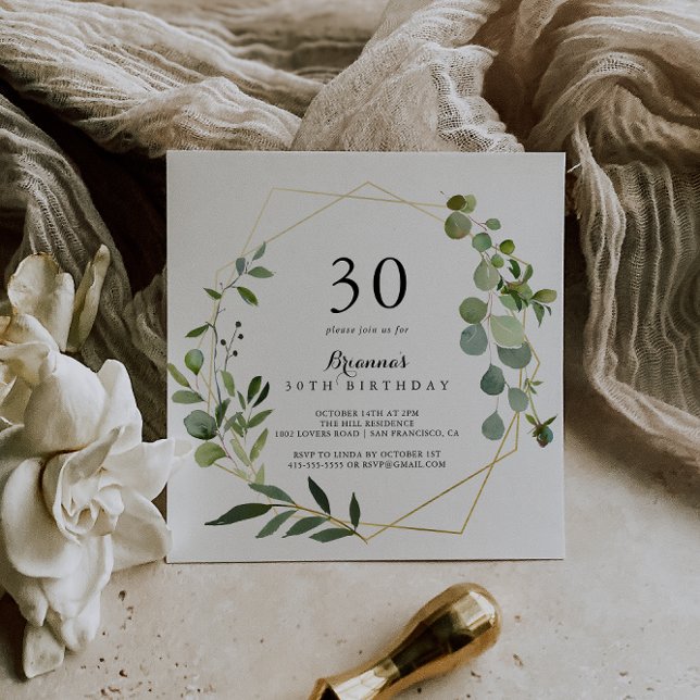 Geometric Gold Tropical Green 30. Geburtstag Party Einladung (Von Creator hochgeladen)