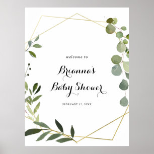 Geometric Gold Tropical Green Baby Dusche Willkomm Poster