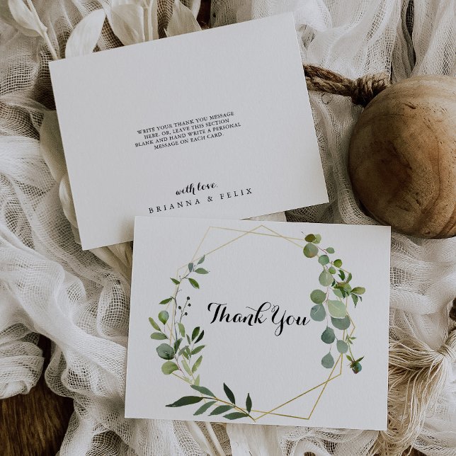 Geometric Gold Tropical Green Blätter Flat Wedding Dankeskarte (Von Creator hochgeladen)