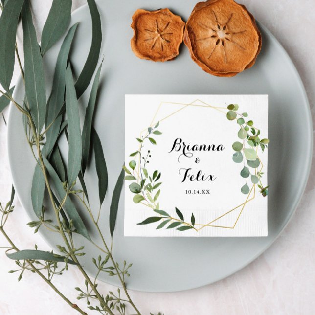 Geometric Gold Tropical Green Wedding Napkin Serviette (Von Creator hochgeladen)