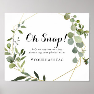 Geometric Gold Tropical Green Wedding Oh Snap Sign Poster