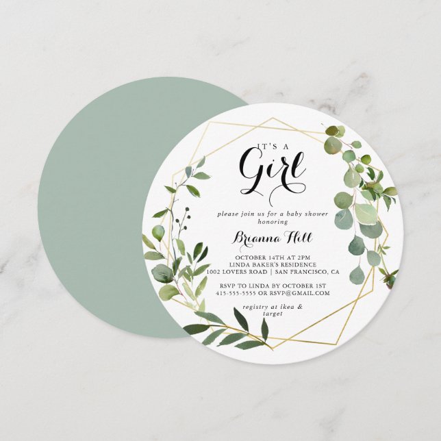 Geometric Gold Tropical ist eine Girl Baby Dusche Einladung (Vorne/Hinten)