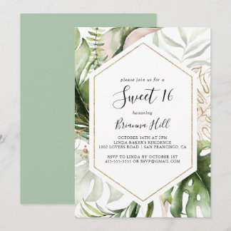 Geometric Gold Tropical Sweet 16 Geburtstagsparty Einladung