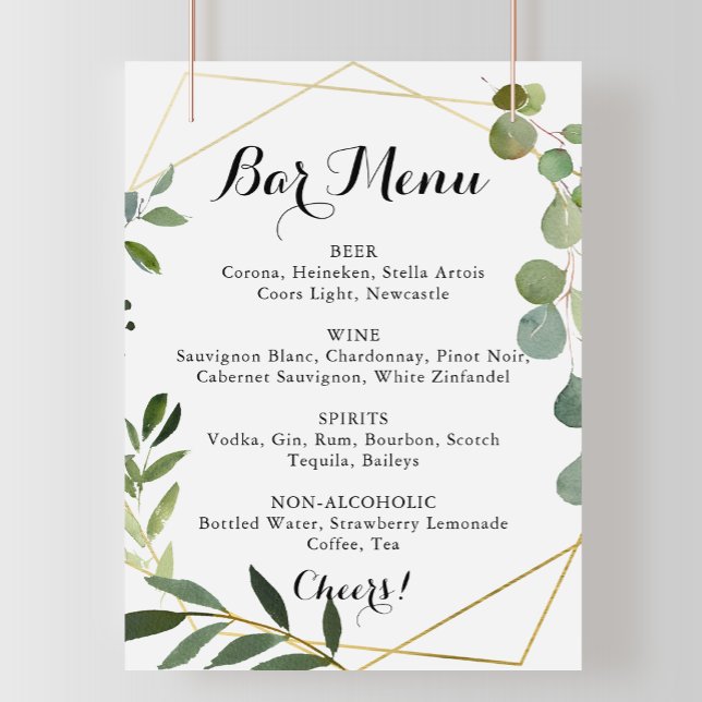 Geometric Gold Tropical Wedding Bar Menu Sign Poster (Von Creator hochgeladen)